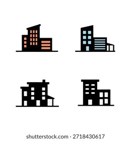 Conjunto de Vectores planos de modernos edificios de apartamentos y rascacielos de oficinas para el diseño urbano de la ciudad.