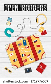 Flat vector set on the theme of travel , vacation, adventure.