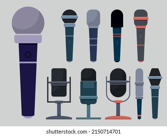 Flat vector set of professional microphones