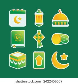 Flat vector set of ramadan islamic festive celebration elements, ramadhan mubarak icons set collection