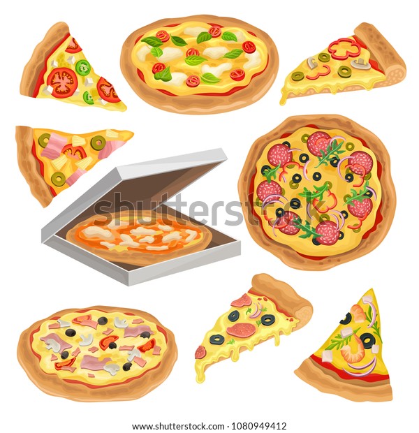 Vector De Stock Libre De Regalias Sobre Conjunto Vectorial Plano De Pizza Redonda