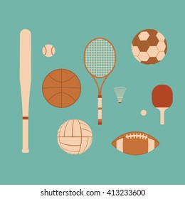 Flat vector set of sport games equipment