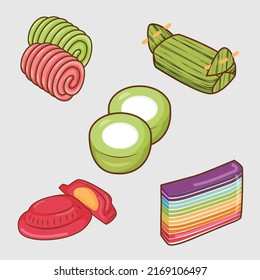 Flat vector set of Traditional Indonesian Cakes.