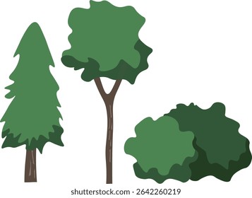Flat vector set of various tree shapes and types. 