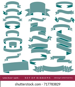 Flat vector set of vintage ribbons, retro banners, isolated elements on white background for design
