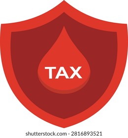 Flat Vector Shield Icon with Blood Drop and Tax Text for Healthcare Levy and Medical Tax Protection
