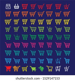 Flat vector shop icon collection. Shoping cart icon. Isolated simple shop icon. Trolley illustration.