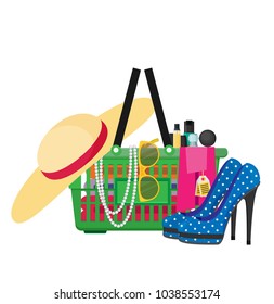 Flat vector shopping for accessories and cosmetics concept