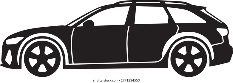 Flat vector silhouette of a bold 4-door electric grand tourer with dramatic proportions and a modern luxury profile.