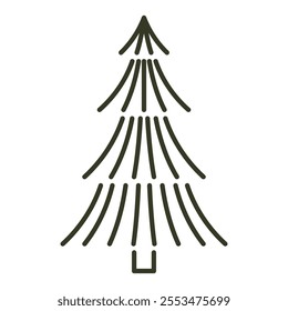 Flat vector silhouette Christmas tree. A stylish spruce doodle in black, ideal as a holiday symbol for logos, icons, or festive illustrations.