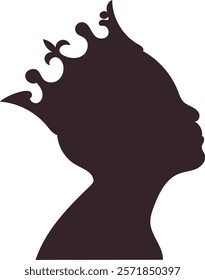 Flat vector silhouette of a crowned profile, symbolizing royalty, elegance, and empowerment. Perfect for luxury branding, regal themes, or creative projects.