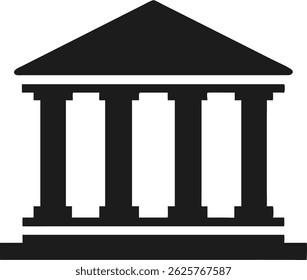 Flat vector silhouette icon of a bank building representing finance and banking services
