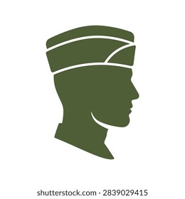 A flat vector silhouette icon of a soldier in profile wearing a military garrison cap.