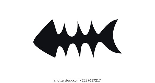 Flache Vektorsilhouette-Illustration von Fischskelett