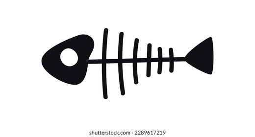 Flat vector silhouette illustration of fish skeleton