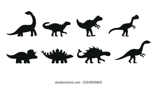 Flat vector silhouette illustrations of dinosaurs