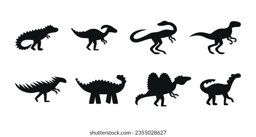 Flat vector silhouette illustrations of dinosaurs