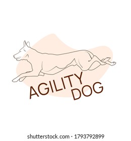 Flat Vector Silhouette Of Jumping Dog For Agility Club Logo Design Template.