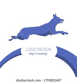 Flat vector silhouette of jumping dog for agility club logo design template.