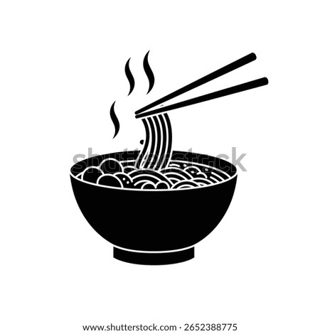 Flat Vector Silhouette of Ramen Bowl with Steam and Chopsticks in Minimal Style