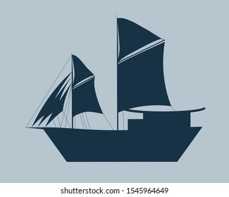 Flat Vector Silhouette Ship Pinisi