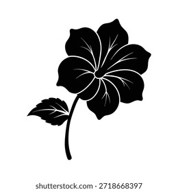 Flat Vector Silhouette Of A Side View Hibiscus Flower Vector Silhouette on White Background
