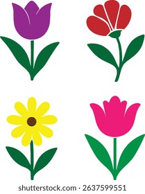 Flat Vector Silhouette Wild Flower Set Illustration