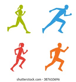 Colored Silhouettes Runners Line Vector Figures Stock Vector (Royalty ...