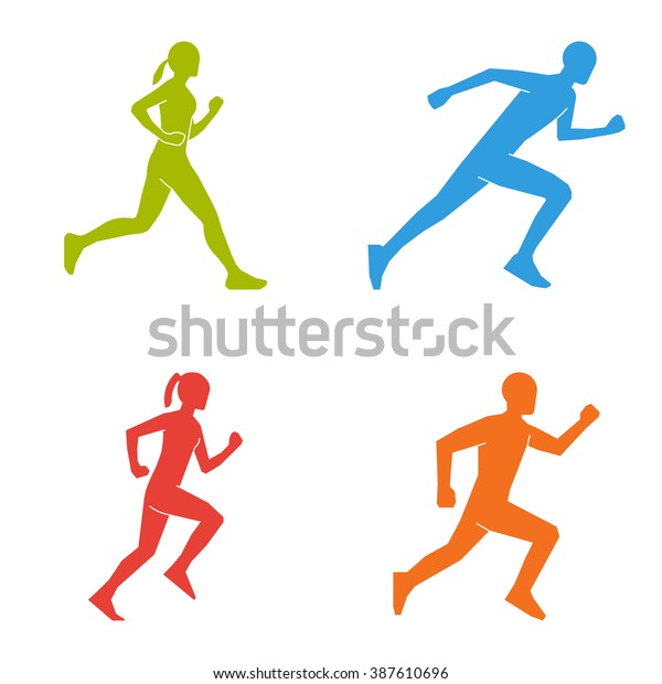 Flat Vector Silhouettes Runners Colored Figures Stock Vector (Royalty ...