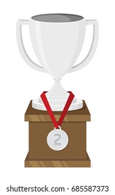 Flat vector silver cup with medal