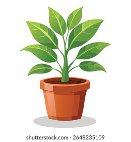 Flat vector of a simple potted plant with clean leaves and pot. Suitable for eco branding, app icons, decor, and modern design elements.