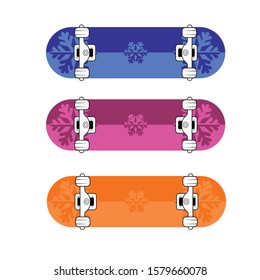 flat vector skateboard with purple, orange and blue