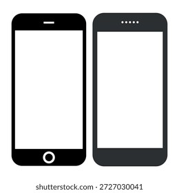 Flat Vector Smartphone Icons - Black and Grey Mobile Phone Mockups with Blank White Screens for UI Design