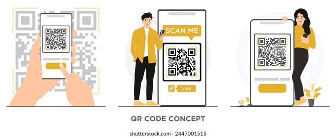 Flat vector smartphone scanning qr code concept illustration