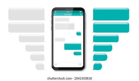 Flat Vector Smartphone Sms App Template. Chat interface. Message bubbles