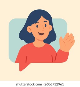 Flat vector of smiling girl inside message bubble, symbolizing online conversation, connection, and digital talk.