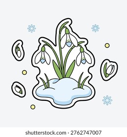 Flat Vector Snowdrop Flowers Icon Set