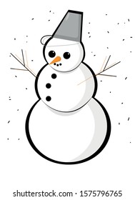 A flat vector of the snowman with a bucket on the head with black contour. 