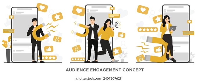 Flat vector Social media and marketing engagement concept illustrator 