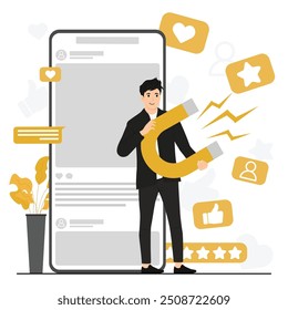 Flat vector Social media and marketing engagement concept illustrator
