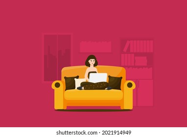 Flat vector sofa isolated on white background