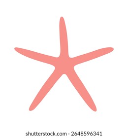 Flat vector of a soft pink simple cartoon starfish with five smooth, even arms. For summer, tropical, marine, vacation, beach, sea, ocean design. Isolated white background. Hand drawn.