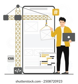 Flat vector software app development programming languages css html it ui programmer concept 