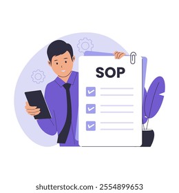 Flat Vector of SOP Standard Operating Procedure. Illustrations for websites, landing pages, mobile apps, posters and banners. Trendy flat vector illustrations