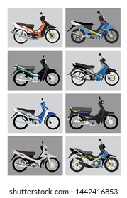 Flat Vector Of Southeast Asia Classic Motorbike And Motorcycle From Early 2000s