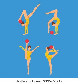 flat vector sport rhythmic gymnastic athlete with ball