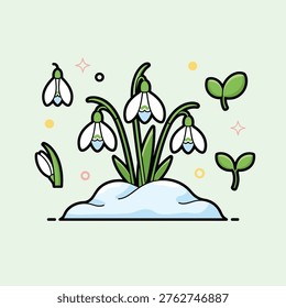 Flat Vector Spring Snowdrop Illustration Set