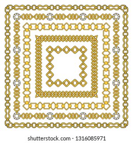 Flat vector Square frame of figured gold chains set isolated on white background.