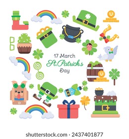 Flat vector of st patrick celebration designed with various irish cultural elements 