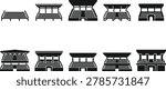 Flat vector stadium stands and arena seating silhouette icon set for sports events and venue architecture UI design on transparent